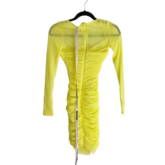 House of CB London Valentina Chartreuse Ruched Mesh Dress Yellow Size XS NWT - Picture 6 of 11